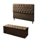 Cabeceira Mais Calçadeira Baú Casal 140cm Para Cama Box Sofia Suede Marrom