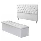 Cabeceira Mais Calçadeira Baú Casal Queen 160 cm Para Cama Box Sofia material sintético Branco - DS Móveis