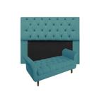 Cabeceira Mirage + Recamier Grécia Com Capitonê Solteiro 90 cm Suede Azul Turquesa - LM DECOR