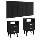 Cabeceira Modular Painel Cama Box Casal Queen 1,60 Júlia Jogo Quarto 2 Mesinhas Gavetas Multiuso Vintage Classic New -Preto- RPM