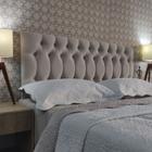 Cabeceira Solteiro Cama Box 1896 Capitone Bege Suede Painel RBL