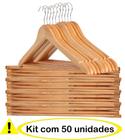 Cabide De Madeira Marfim Adulto Organizador Closet Armário Kit 50 Peças