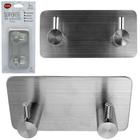 Cabide / gancho de inox retangular com 2 ganchos autoadesivo 9x4,5cm na cartela - CLINK