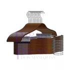 Cabide madeira c/ presilhas c/ silicone tabaco/cromado kit com 10 unidades