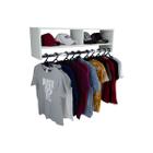 Cabideiro Arara de Parede com Nicho de Mdf Organizadores de Roupas Closet Tubo Metálico Multiuso Cabide Resistente Decorativo 90cm