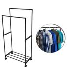 Cabideiro Arara dupla para Roupas com prateleira 1,30x65 cm base com rodinhas de piso da marca Moment Clink