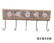 cabideiro cabide ferroe madeira pintura flores 5 GANCHOS suporte parede pendurador bolsas roupas toalhas banheiro cozinha quarto