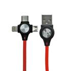 Cabo de Dados 3 em 1 V8 TipoC e Lightning com Led - Vermelho