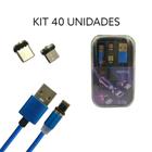 Cabo Magnético Turbo 3 em 1 Micro Usb Tipo C e Ios Com Led Universal Kit 40 Unidades