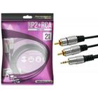 Cabo p2+rca fitz p2 estereo x 2 rca macho plug metal 2 metros