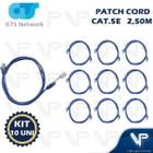 Cabo patch cord 2,5 mts cat5e com capa moldada e protetora azul kit10