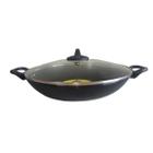 Caçarola 30cm Preta - Wok 5 Camadas Antiaderente Tampa De Vidro - Ficone Reis