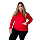 Cacharrel Feminino Plus Size Blusa Manga Longa Gola Alta Segunda Pele Malha Canelada