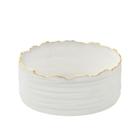 Cachepot Decorativo Em Porcelana Nas Cores Branco e Dourado 23x23x10,5cm - E. I.