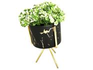 Cachepot Resina Preto E Rosé Base Metal Gold E Planta Decor