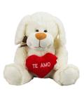 Cachorro Branco Sentado Coração Te Amo 31cm - Pelúcia - Taimes