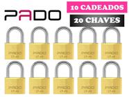 Cadeado Pado 45mm Kit 10 Peças Mesmos Segredos 20 Chaves