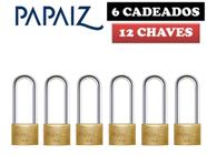 Cadeado Papaiz 40/70mm Haste Longa Kit 6 Peças Mesmos Segredos - 12 Chaves