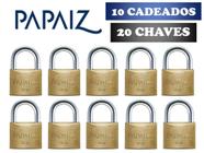 Cadeado Papaiz 60mm Kit 10 Peças Mesmos Segredos - 20 Chaves