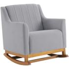 Cadeira De Balanço Base Madeira Mell 7054 Linho Cinza Dmobiliario