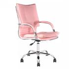 Cadeira de Escritório Diretor Desenho Italiano Steven em Aço Cromado Base Giratória Rosa Claro G31 - Gran belo