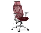 Cadeira de escritorio tela mesh, cor vermelho e branco, base giratoria cromada