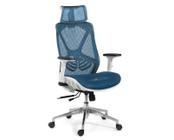 Cadeira de Escritório Tela Mesh Ergonômico - Cor Azul e Branco - Base Giratória Cromada - 5% OFF no Frete