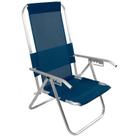 Cadeira De Praia Alumínio Reclinável Alta 5 Posições 110kg Azul-Marinho