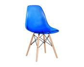 Cadeira decor assento em acrilico na cor azul, base estilo eiffel madeira