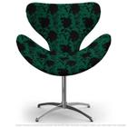 Cadeira Egg Floral Preto e Verde Poltrona Decorativa com Base Giratória