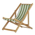 Cadeira Espreguiçadeira Preguiçosa Dobrável Sem Braço Madeira Maciça Natural Com Tecido Listrado Verde e Branco