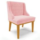 Cadeira Estofada para Sala de Jantar Base Fixa de Madeira Castanho Lia Suede Rosa bebê - Ibiza