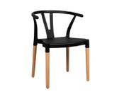 Cadeira Fixa de Cozinha - Assento em PP na Cor Preta - Estrutura em Madeira - Tamanho 51x55.5x73.5cm