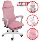 Cadeira Gamer Escritório Rocket Branca Com Rosa Cgr10brs de Alto Conforto, Apoio Almofadado Para Pés e Braços