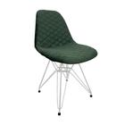 Cadeira Jantar Estofada Verde Eiffel Eames Base Ferro Branco