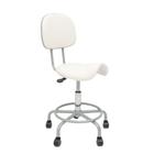 Cadeira Mocho Sela C/ Encosto 62cm Estética Dentista Cromado Branco