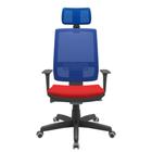 Cadeira Office Brizza Tela Azul Com Encosto Assento Aero Vermelho Autocompensador Base Standard 126cm - 63388