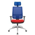 Cadeira Office Brizza Tela Azul Com Encosto Assento Aero Vermelho RelaxPlax Base Aluminio 126cm - 63558 - Sun House