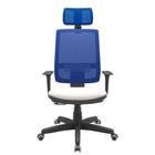 Cadeira Office Brizza Tela Azul Com Encosto Assento Vinil Branco RelaxPlax Base Standard 126cm - 63655