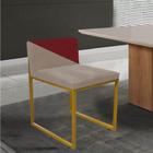 Cadeira Office Lee Duo Sala de Jantar Industrial Ferro Dourado Suede Bege e Vermelho - Ahz Móveis