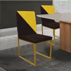 Cadeira Office Stan Duo Sala de Jantar Industrial Ferro Dourado material sintético Marrom e Amarelo - Ahz Móveis