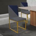 Cadeira Office Stan Duo Sala de Jantar Industrial Ferro Dourado Sintético Cinza e Azul Marinho - Ahz Móveis