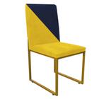 Cadeira Office Stan Duo Sala de Jantar Industrial Ferro Dourado Suede Amarelo e Azul Marinho - Ahz Móveis