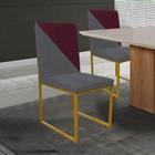 Cadeira Office Stan Duo Sala de Jantar Industrial Ferro Dourado Suede Cinza e Bordô - Ahz Móveis