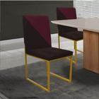 Cadeira Office Stan Duo Sala de Jantar Industrial Ferro Dourado Suede Marrom e Bordô - Ahz Móveis