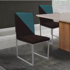 Cadeira Office Stan Duo Sala de Jantar Industrial Ferro Prata Suede Marrom e Azul Turquesa - Ahz Móveis - AHAZZO MÓVEIS