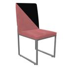 Cadeira Office Stan Duo Sala de Jantar Industrial Ferro Prata Suede Rose e Preto - Ahz Móveis