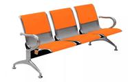 Cadeira para recepção Cromada 3 Lugares Com Estofado Laranja - MS