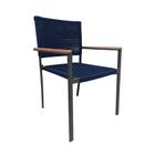 Cadeira Piracicaba Corda Náutica Braço com Detalhe em Madeira Base Alumínio Preto/azul Marinho