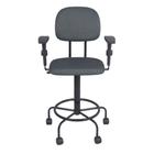 Cadeira secretaria caixa alta c/ braço regulagem - L duplo base de ferro com apoio de pés rodízio tecido cinza/preto